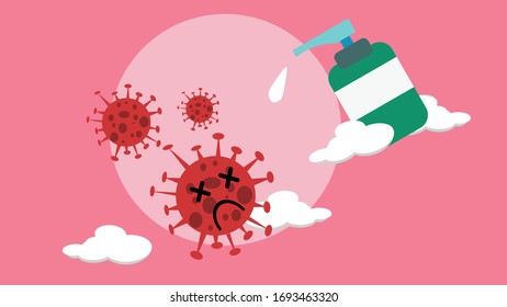 Extracción manual del virus Corona mediante ilustración vectorial Sanitizante