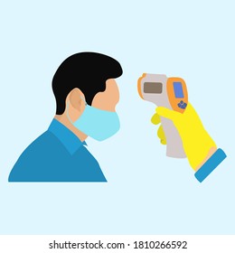 corona virus scanning man vector art flat design male boy illustration background