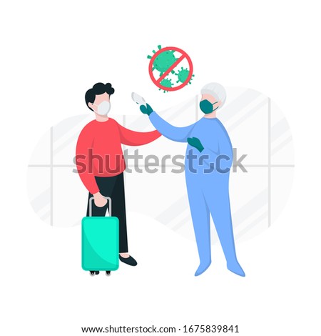 Corona Virus screening test by medical staff in airport illustration