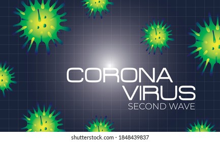 corona virus second wave poster with particles in black background vector illustration design