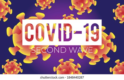 corona virus second wave poster with particles in purple background vector illustration design