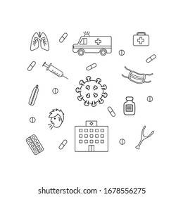 Corona virus set. Doodle corona virus elements. Vector illustration.