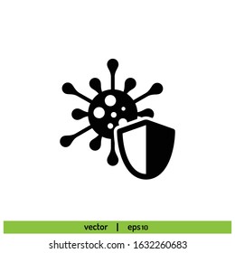 corona virus and shield icon protection virus symbol vector design element