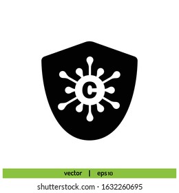 corona virus and shield icon protection virus symbol vector design element