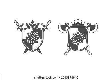 Corona virus shield weapon crown vector