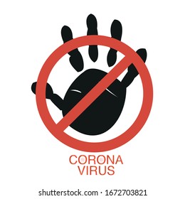 Corona virus sign with black hand print. Covid 19 pandemic outbreak vector
