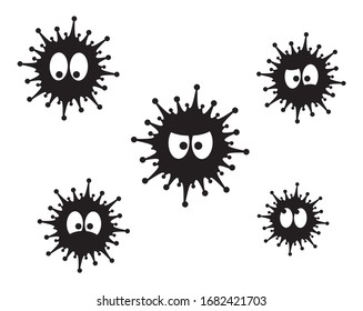 Corona virus silhouette isolated on white background, vector. Angry corona virus cartoon illustrations. Art design