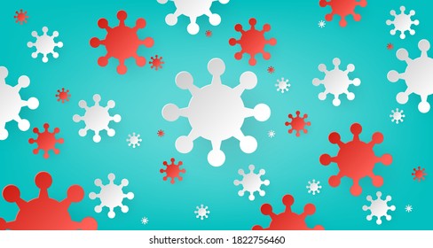 Corona virus spread on Paper art style background with disease virus COVID-19 outbreaking and Pandemic medical health risk concept. Vector illustration