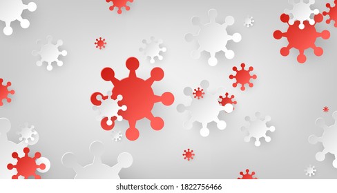 Corona virus spread on Paper art style white background with disease virus COVID-19 outbreaking and Pandemic medical health risk concept. Vector illustration