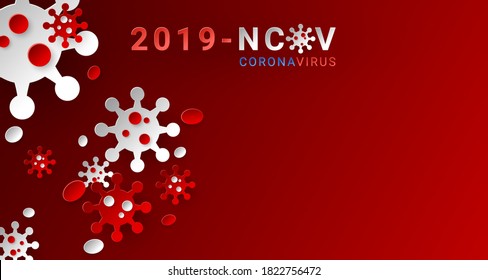 Corona virus spread on Paper art style background with disease virus COVID-19 outbreaking and Pandemic medical health risk concept. Virus Dangerous Area. Vector illustration