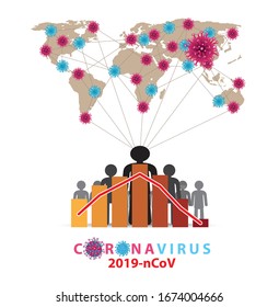 Corona Virus Spreading - Health Problems, Impact on Global Economy Stops Growing - Design Concept with Bar Chart and Businessmen