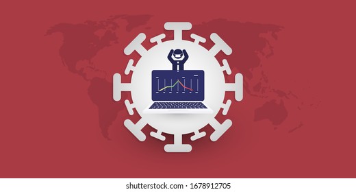 Corona Virus Spreading - Health Problems, Impact on Global Economy Stops Growing - Design Concept with Company Leader, Businessman and Chart Showing Decreasing Financial Results