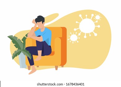 Corona virus - staying at home (self-isolation). Home Quarantine illustration. Corona virus self-quarantine. Isolation period at home. Self-isolation shield from coronavirus. Vector.
