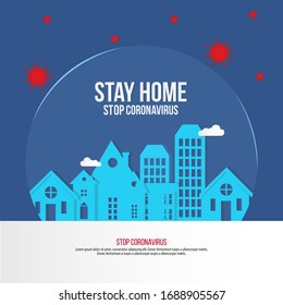 Corona virus - staying at home (self-isolation). Home Quarantine illustration. Corona virus self-quarantine. Isolation period at home. Self-isolation shield from coronavirus. Vector.