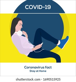 Corona virus - staying at home (self-isolation). Home Quarantine illustration. Corona virus self-quarantine. Isolation period at home. Self-isolation shield from coronavirus. Vector.