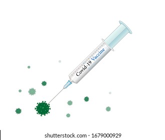 Corona virus stop with vaccination medicine syringe,
Hypodermic syringe disposable medicine
Vector illustration isolated on white background
