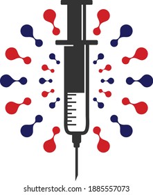 corona virus symbol with add injections to corona or covid19 virus vaccine.
