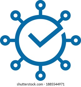 Corona virus symbol with simple style and add 
check list or check mark in the middle. it's can mean positive corona virus.