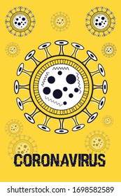 Corona Virus Symbol. Vector 2D illustration with yellow background.