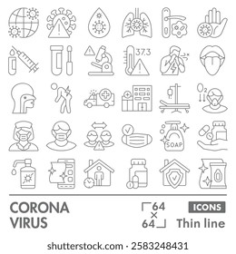 Corona virus symbols collection or sketches. coronavirus theme icons in thin line style signs for web and app. Vector graphics isolated on white background