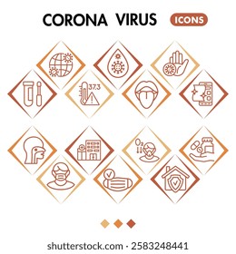 Corona virus symbols collection or sketches. Coronavirus theme square bubble in linear style signs for web and app. Vector graphics isolated on white background