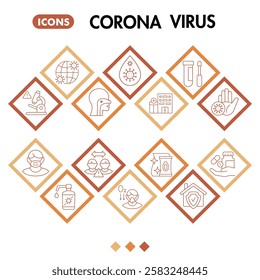 Corona virus symbols collection or sketches. Coronavirus theme square bubble in linear style signs for web and app. Vector graphics isolated on white background