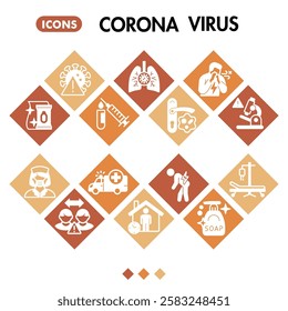 Corona virus symbols collection or sketches. Coronavirus theme square bubble in linear style signs for web and app. Vector graphics isolated on white background