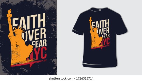 Diseño de camisetas de virus Corona.  Vector de diseño de afiches de la enfermedad del virus de Corona. La fe sobre el miedo en Nueva York. Camiseta de Nueva York.