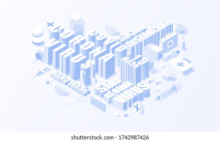 Corona Virus test and Medical tool icon isometric background vector design.
