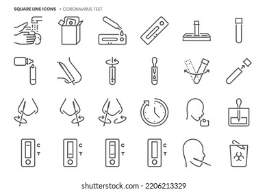 Corona Virus Test Related, Pixel Perfect, Editable Stroke, Up Scalable Square Line Vector Icon Set. 