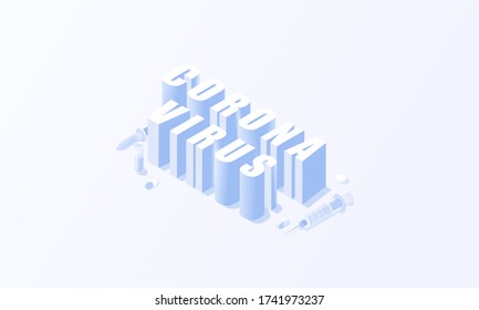 Prueba de virus Corona y diseño de vectores isométricos de fondo de jeringa.