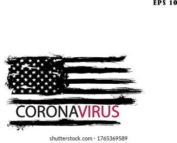 Corona virus text on United States flag. USA Flag background. Corona virus concept. USA flag  for corona virus. 