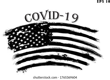 Corona virus text on United States flag. USA Flag background. Corona virus concept. USA flag  for corona virus. 