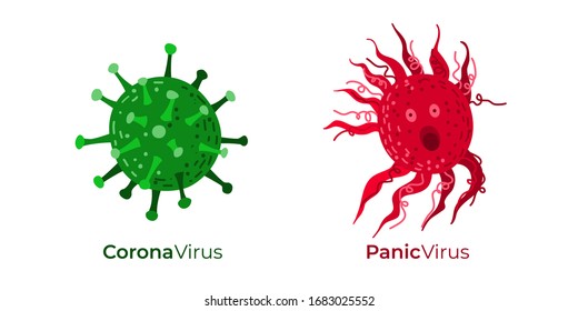 Corona Virus together with Panic Virus caused by pandemic of covid19 originated in China, Wuhan. Vector illustration.