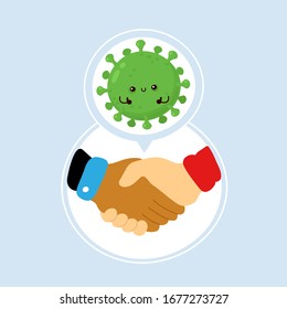 Virus corona transmitido a través del apretón de manos. Icono de ilustración de personaje de dibujos animados