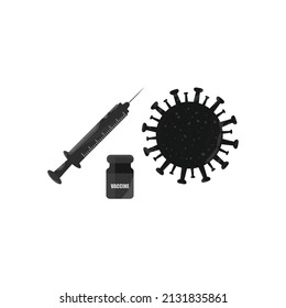 Corona virus vaccination elements. Virus, syring and vaccine jar illutration vector