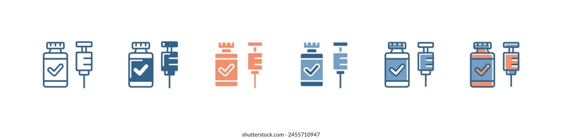 corona virus vaccination icon set medical vaccine treatment with syringe symbol vector illustration