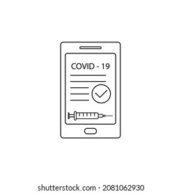 corona virus vaccination passport.   smartphone app vaccin certificate covid 19 icon vector 