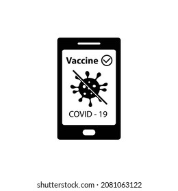 corona virus vaccination passport.   smartphone app vaccin certificate covid 19 icon vector 