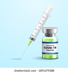 corona virus vaccination with vaccine bottle and syringe injection tool