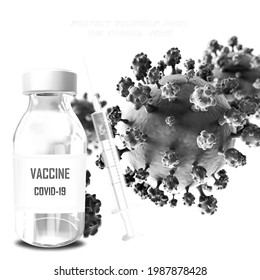 Corona virus vaccine with a syringe. vectors and illustrations