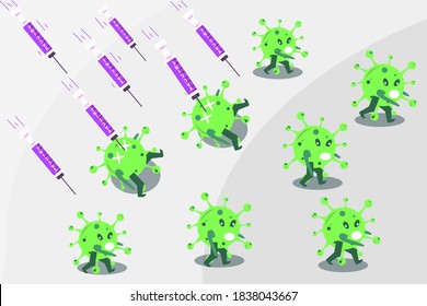 Corona virus vaccine vector concept: Corona viruses are injected vaccine on the injection