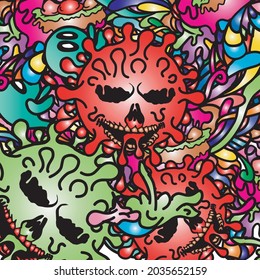 Corona-Virus, Vektordoodle Kunst bunt