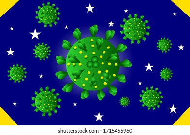 Corona virus vector drawing in blue green and yellow colors 