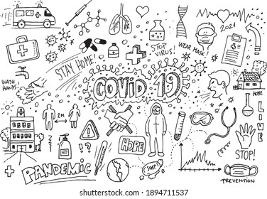 Corona virus vector hand drawn doodles