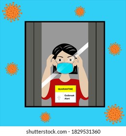 Corona virus vector illustration. Covid 19 quarantine rooms and outbreak warning signs in hospitals with experts in disease control, control of the corona virus outbreak.