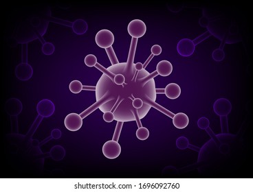 Corona virus vector on dark purple background with shadow, microbiology concept, COVID-19 illustration
