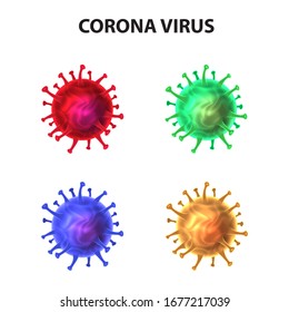 corona virus vector set in various color isolated in white background