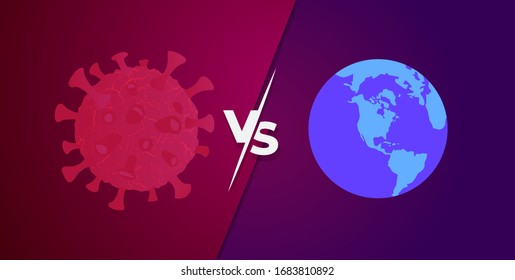 Corona Virus versus Earth illustration concept. Banner template covid-19