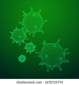Corona Virus virion of Coronavirus. Covid virus that caused epidemic of pneumonia in China. Wireframe low poly mesh vector illustration.
